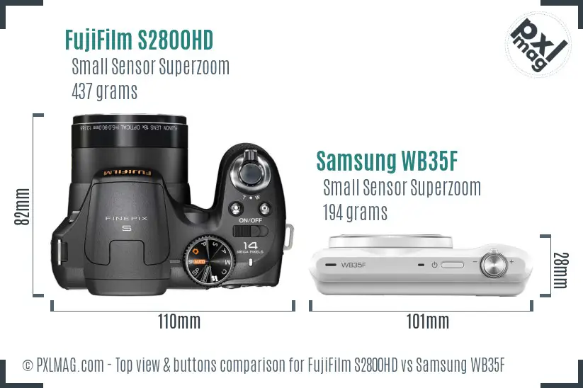 FujiFilm S2800HD vs Samsung WB35F top view buttons comparison