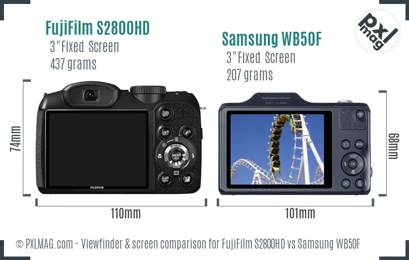 FujiFilm S2800HD vs Samsung WB50F Screen and Viewfinder comparison