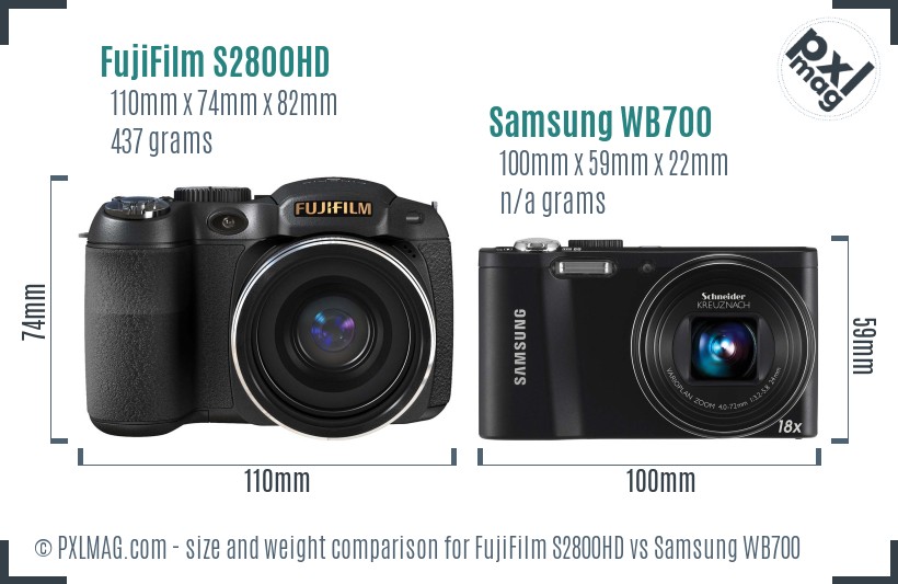FujiFilm S2800HD vs Samsung WB700 size comparison
