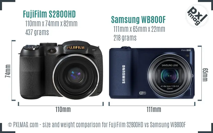 FujiFilm S2800HD vs Samsung WB800F size comparison FujiFilm S2800HD vs Samsung WB800F size comparison