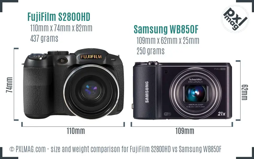 FujiFilm S2800HD vs Samsung WB850F size comparison