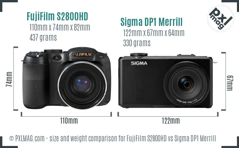 FujiFilm S2800HD vs Sigma DP1 Merrill size comparison