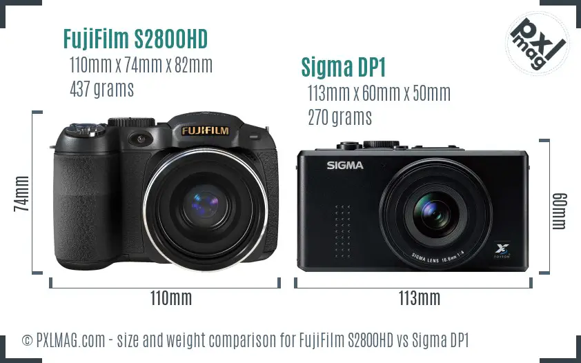 FujiFilm S2800HD vs Sigma DP1 size comparison FujiFilm S2800HD vs Sigma DP1 size comparison