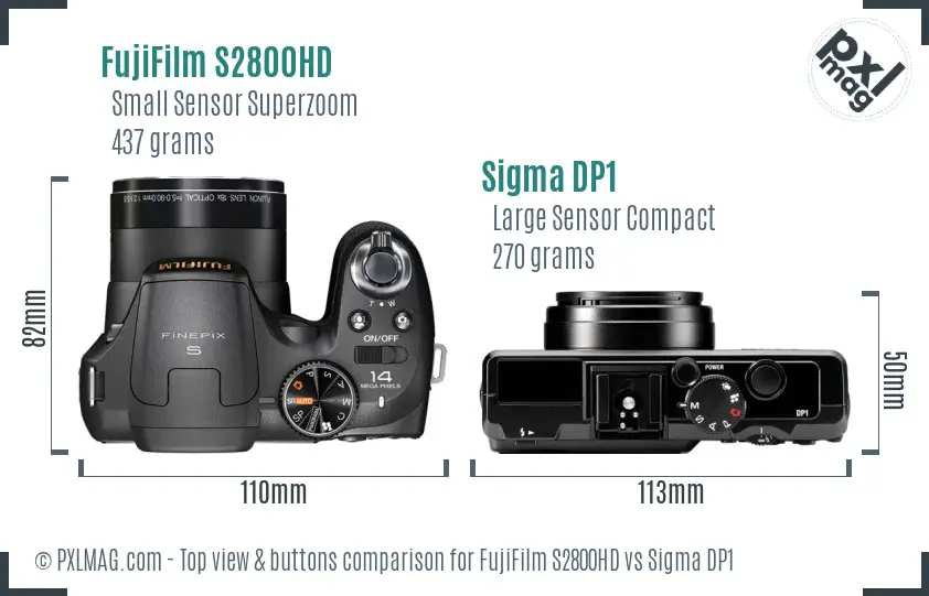 FujiFilm S2800HD vs Sigma DP1 top view buttons comparison FujiFilm S2800HD vs Sigma DP1 top view buttons comparison
