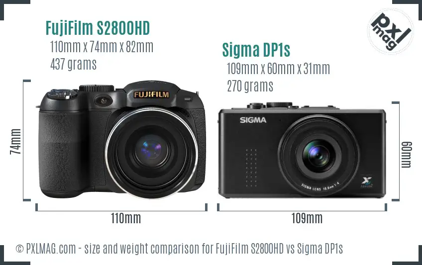 FujiFilm S2800HD vs Sigma DP1s size comparison