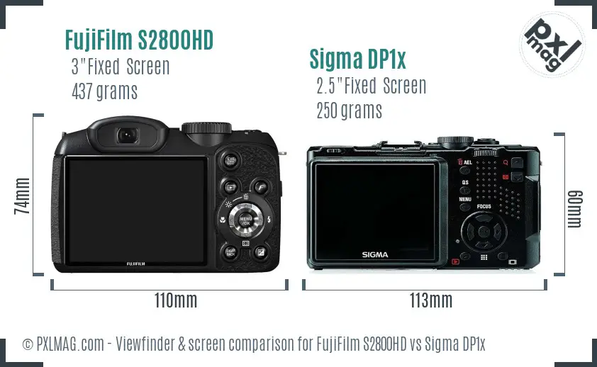 FujiFilm S2800HD vs Sigma DP1x Screen and Viewfinder comparison