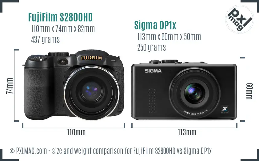 FujiFilm S2800HD vs Sigma DP1x size comparison