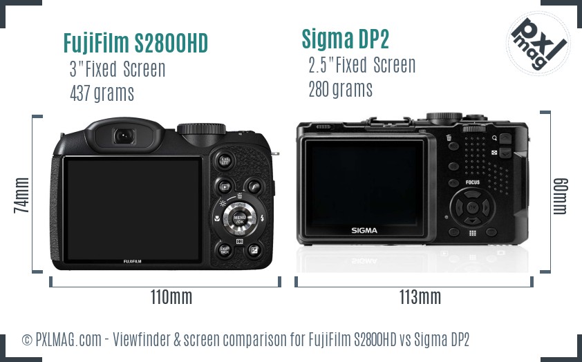 FujiFilm S2800HD vs Sigma DP2 Screen and Viewfinder comparison