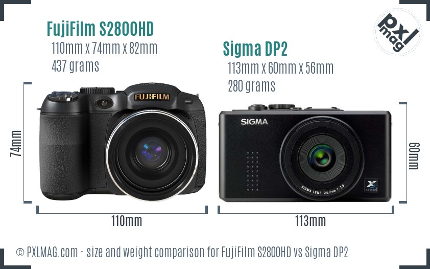 FujiFilm S2800HD vs Sigma DP2 size comparison FujiFilm S2800HD vs Sigma DP2 size comparison
