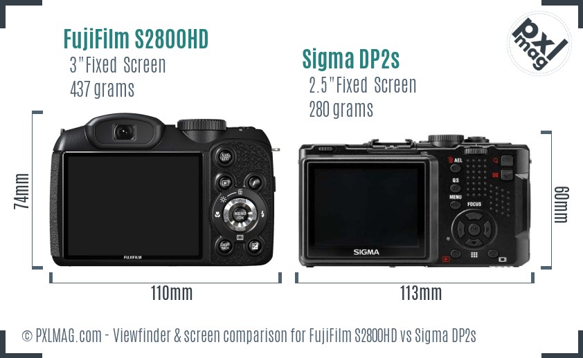 FujiFilm S2800HD vs Sigma DP2s Screen and Viewfinder comparison