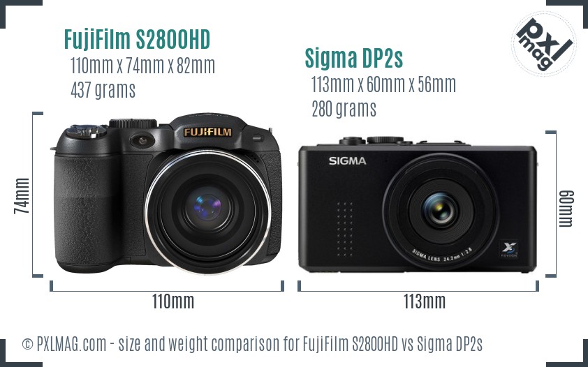 FujiFilm S2800HD vs Sigma DP2s size comparison FujiFilm S2800HD vs Sigma DP2s size comparison