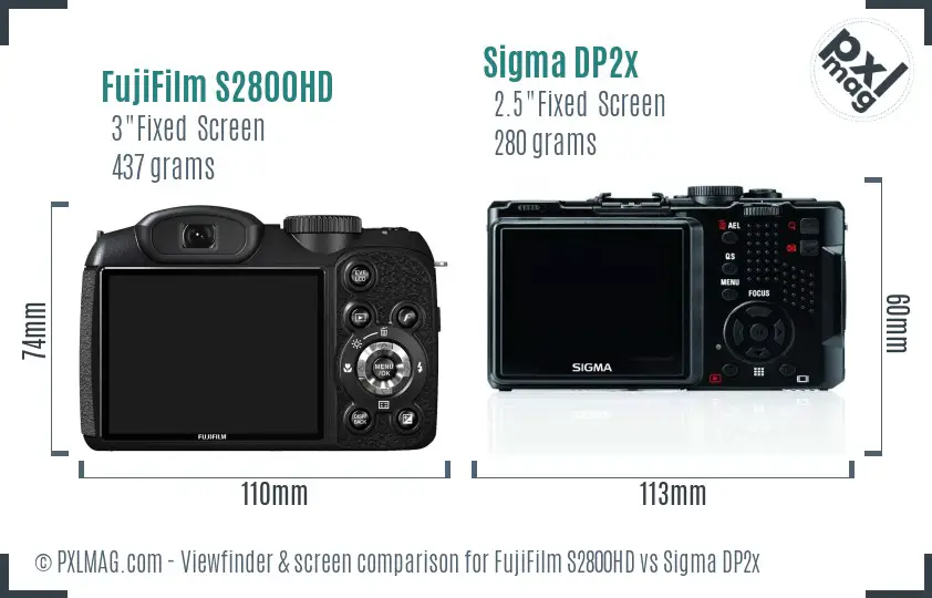 FujiFilm S2800HD vs Sigma DP2x Screen and Viewfinder comparison