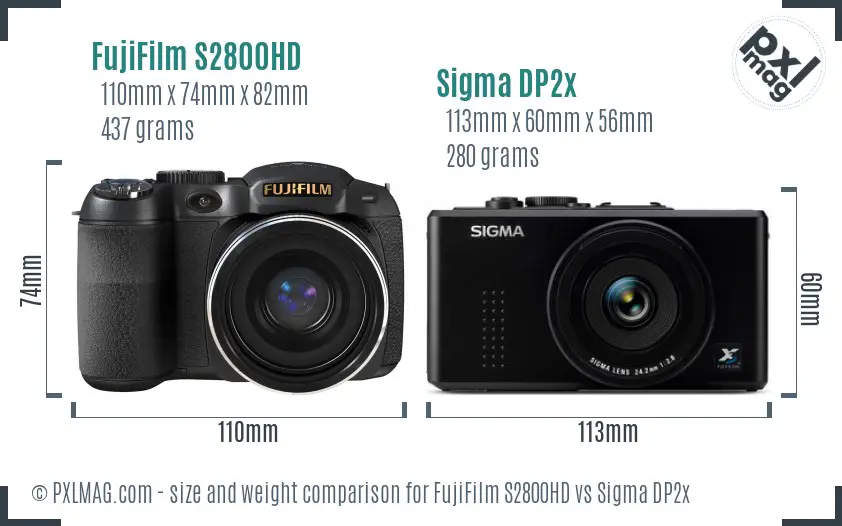 FujiFilm S2800HD vs Sigma DP2x size comparison