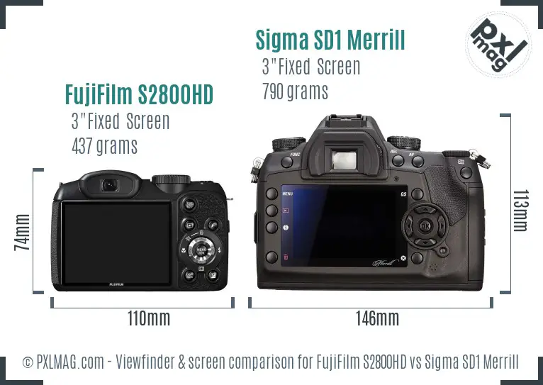 FujiFilm S2800HD vs Sigma SD1 Merrill Screen and Viewfinder comparison