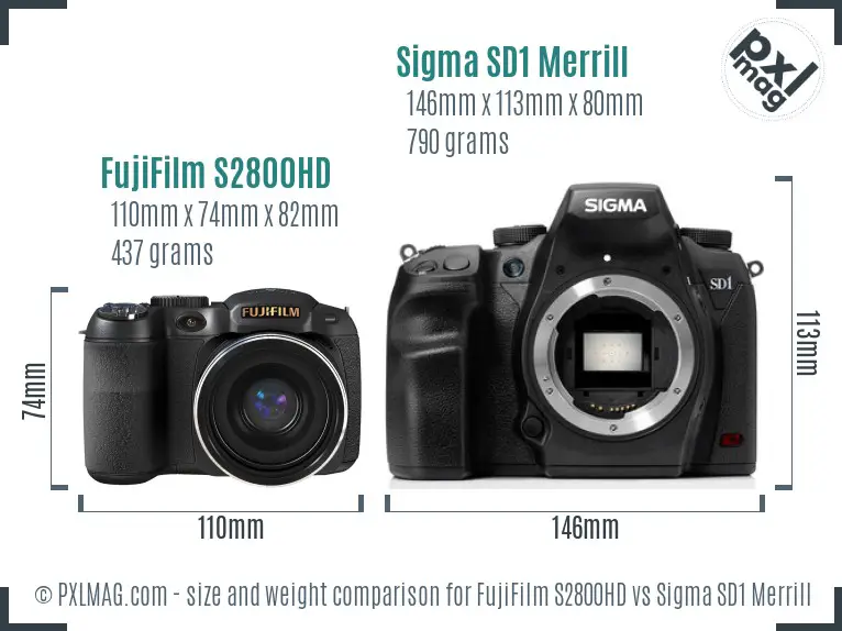 FujiFilm S2800HD vs Sigma SD1 Merrill size comparison
