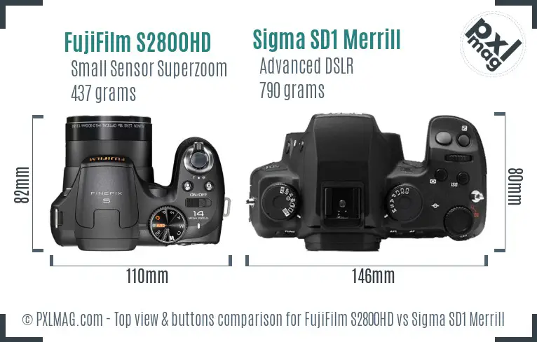 FujiFilm S2800HD vs Sigma SD1 Merrill top view buttons comparison