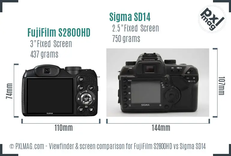 FujiFilm S2800HD vs Sigma SD14 Screen and Viewfinder comparison FujiFilm S2800HD vs Sigma SD14 Screen and Viewfinder comparison