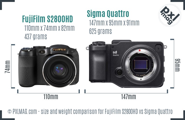 FujiFilm S2800HD vs Sigma Quattro size comparison