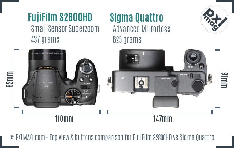 FujiFilm S2800HD vs Sigma Quattro top view buttons comparison