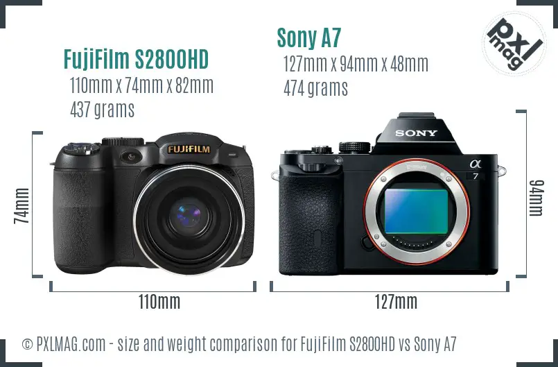 FujiFilm S2800HD vs Sony A7 size comparison