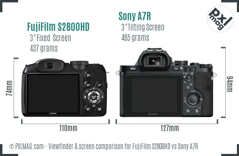 FujiFilm S2800HD vs Sony A7R Screen and Viewfinder comparison