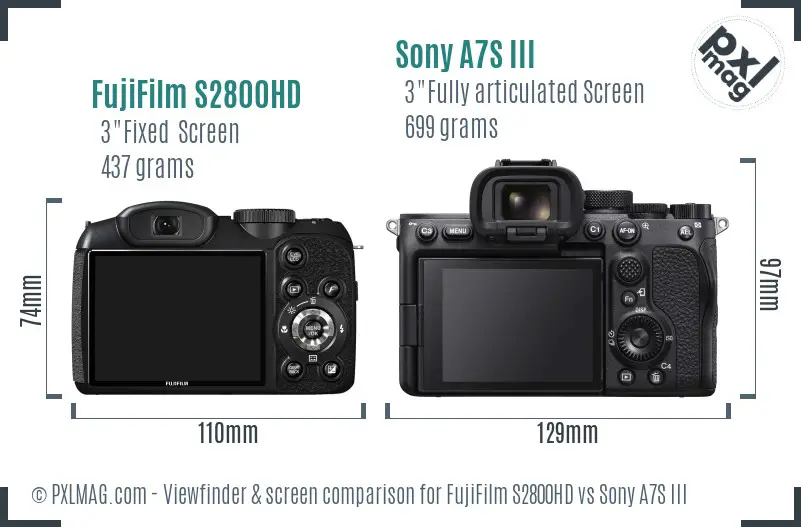 FujiFilm S2800HD vs Sony A7S III Screen and Viewfinder comparison