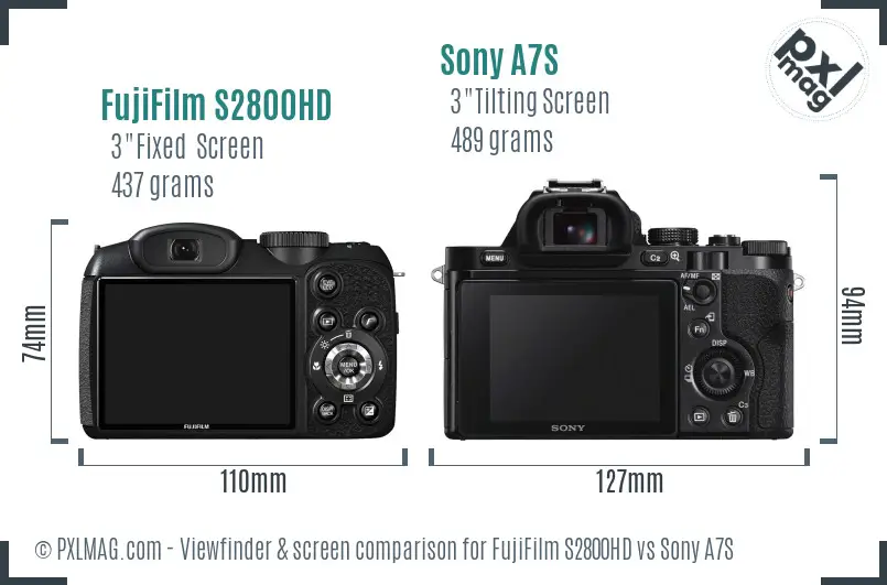 FujiFilm S2800HD vs Sony A7S Screen and Viewfinder comparison