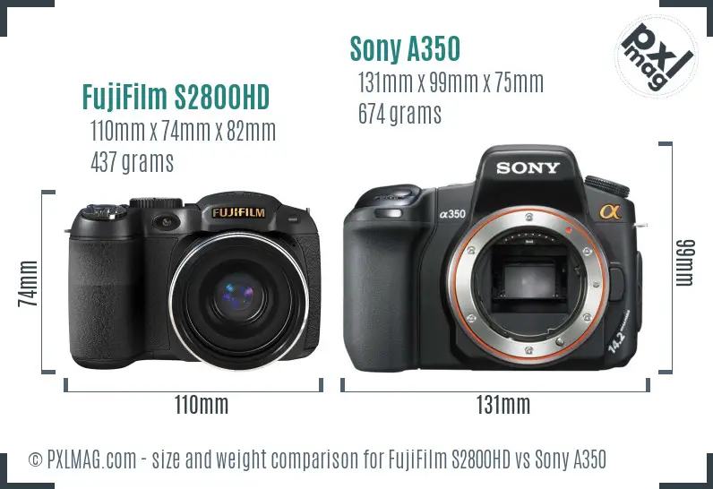 FujiFilm S2800HD vs Sony A350 size comparison FujiFilm S2800HD vs Sony A350 size comparison