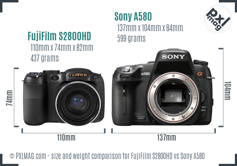 FujiFilm S2800HD vs Sony A580 size comparison