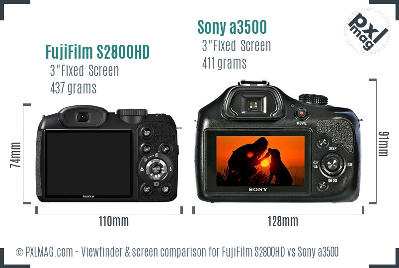 FujiFilm S2800HD vs Sony a3500 Screen and Viewfinder comparison