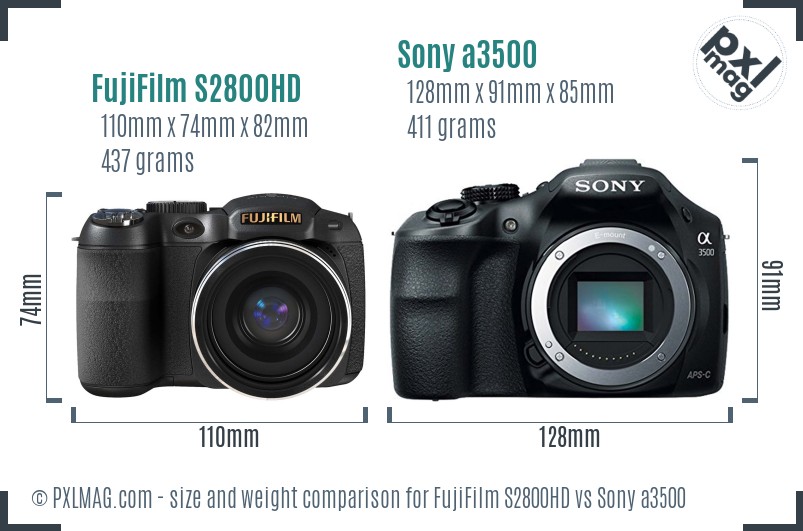 FujiFilm S2800HD vs Sony a3500 size comparison