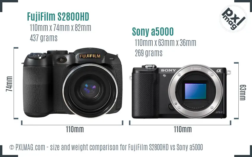 FujiFilm S2800HD vs Sony a5000 size comparison