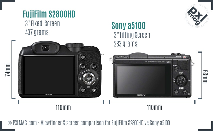 FujiFilm S2800HD vs Sony a5100 Screen and Viewfinder comparison