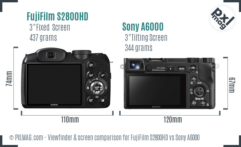 FujiFilm S2800HD vs Sony A6000 Screen and Viewfinder comparison