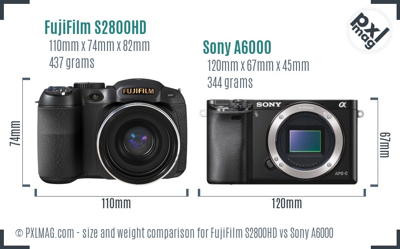 FujiFilm S2800HD vs Sony A6000 size comparison FujiFilm S2800HD vs Sony A6000 size comparison