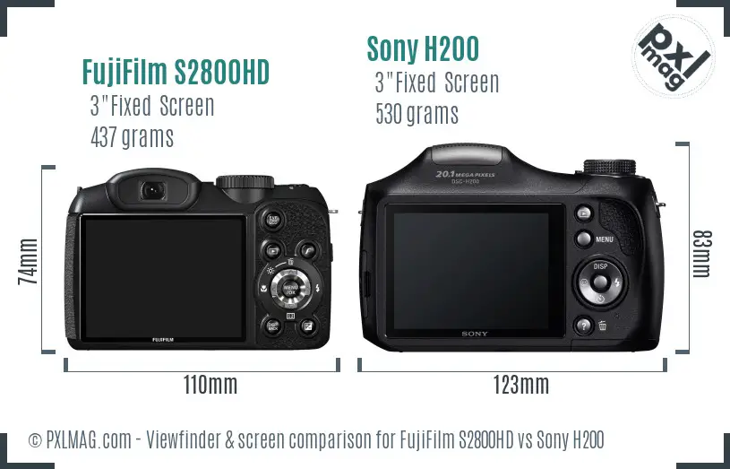 FujiFilm S2800HD vs Sony H200 Screen and Viewfinder comparison FujiFilm S2800HD vs Sony H200 Screen and Viewfinder comparison