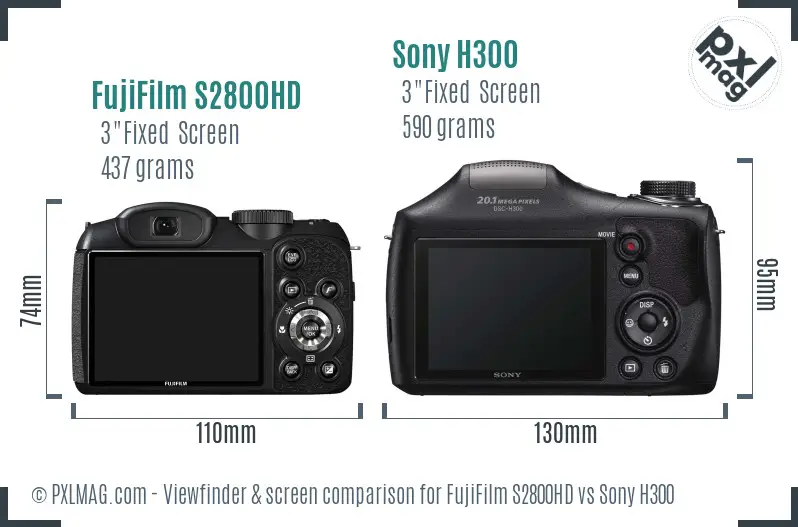 FujiFilm S2800HD vs Sony H300 Screen and Viewfinder comparison