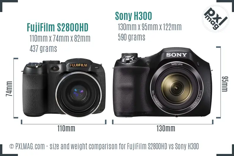 FujiFilm S2800HD vs Sony H300 size comparison