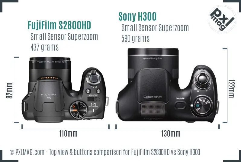 FujiFilm S2800HD vs Sony H300 top view buttons comparison
