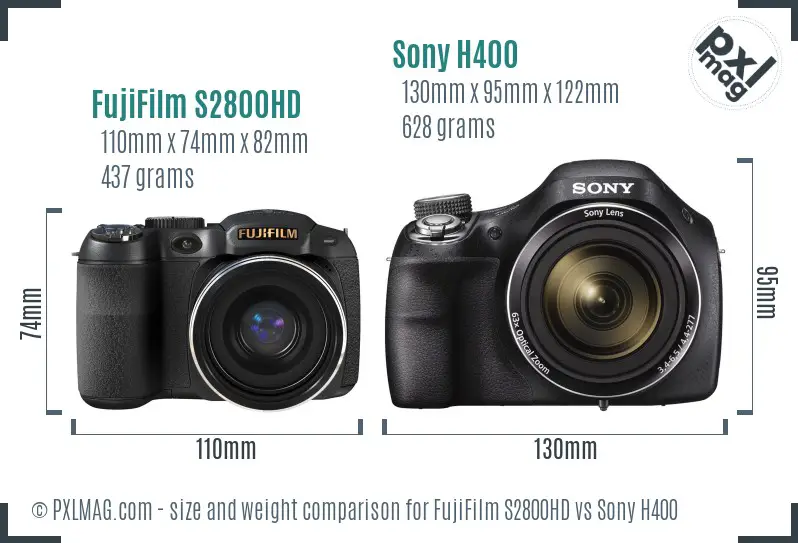 FujiFilm S2800HD vs Sony H400 size comparison