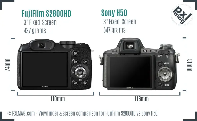 FujiFilm S2800HD vs Sony H50 Screen and Viewfinder comparison