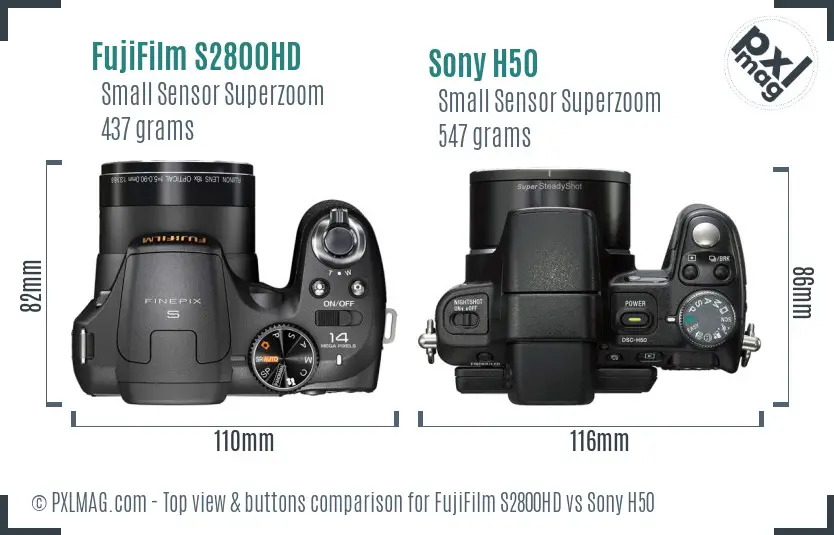 FujiFilm S2800HD vs Sony H50 top view buttons comparison