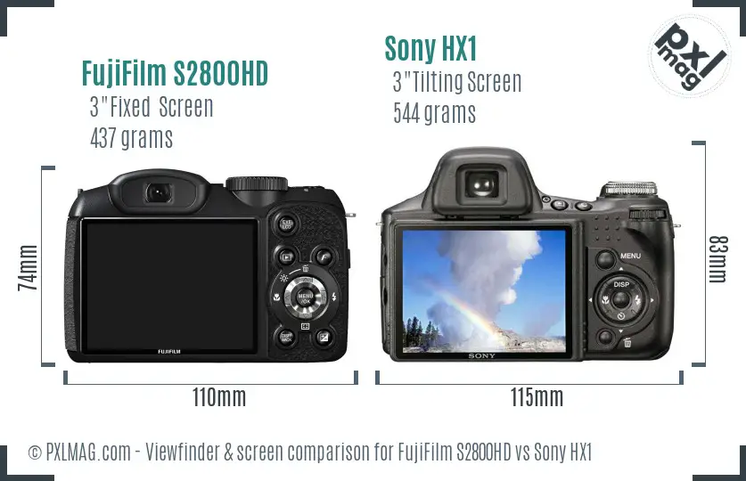 FujiFilm S2800HD vs Sony HX1 Screen and Viewfinder comparison