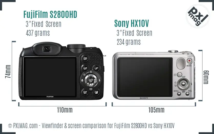 FujiFilm S2800HD vs Sony HX10V Screen and Viewfinder comparison FujiFilm S2800HD vs Sony HX10V Screen and Viewfinder comparison