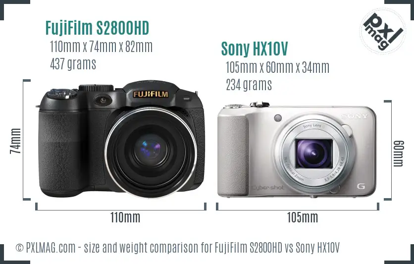 FujiFilm S2800HD vs Sony HX10V size comparison FujiFilm S2800HD vs Sony HX10V size comparison