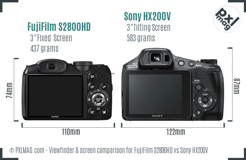 FujiFilm S2800HD vs Sony HX200V Screen and Viewfinder comparison FujiFilm S2800HD vs Sony HX200V Screen and Viewfinder comparison