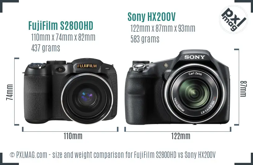 FujiFilm S2800HD vs Sony HX200V size comparison FujiFilm S2800HD vs Sony HX200V size comparison