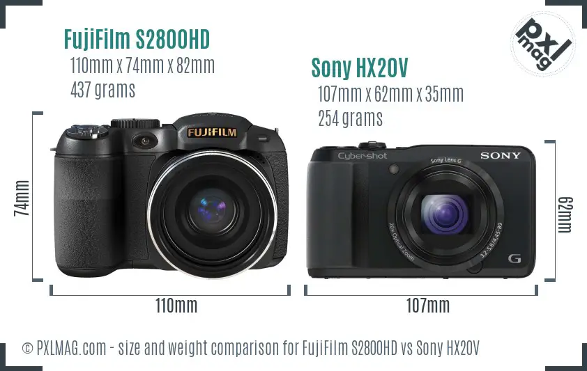 FujiFilm S2800HD vs Sony HX20V size comparison