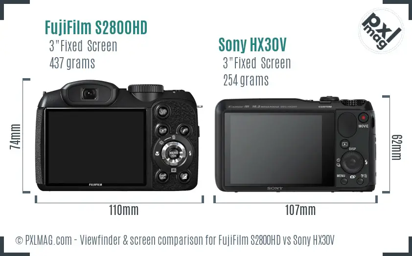 FujiFilm S2800HD vs Sony HX30V Screen and Viewfinder comparison