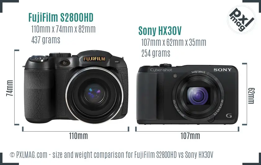 FujiFilm S2800HD vs Sony HX30V size comparison